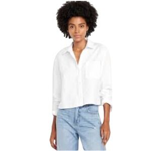 Old Navy Womens The Cropped Shirt White Button Down Long Sleeve Size S Tall NWT